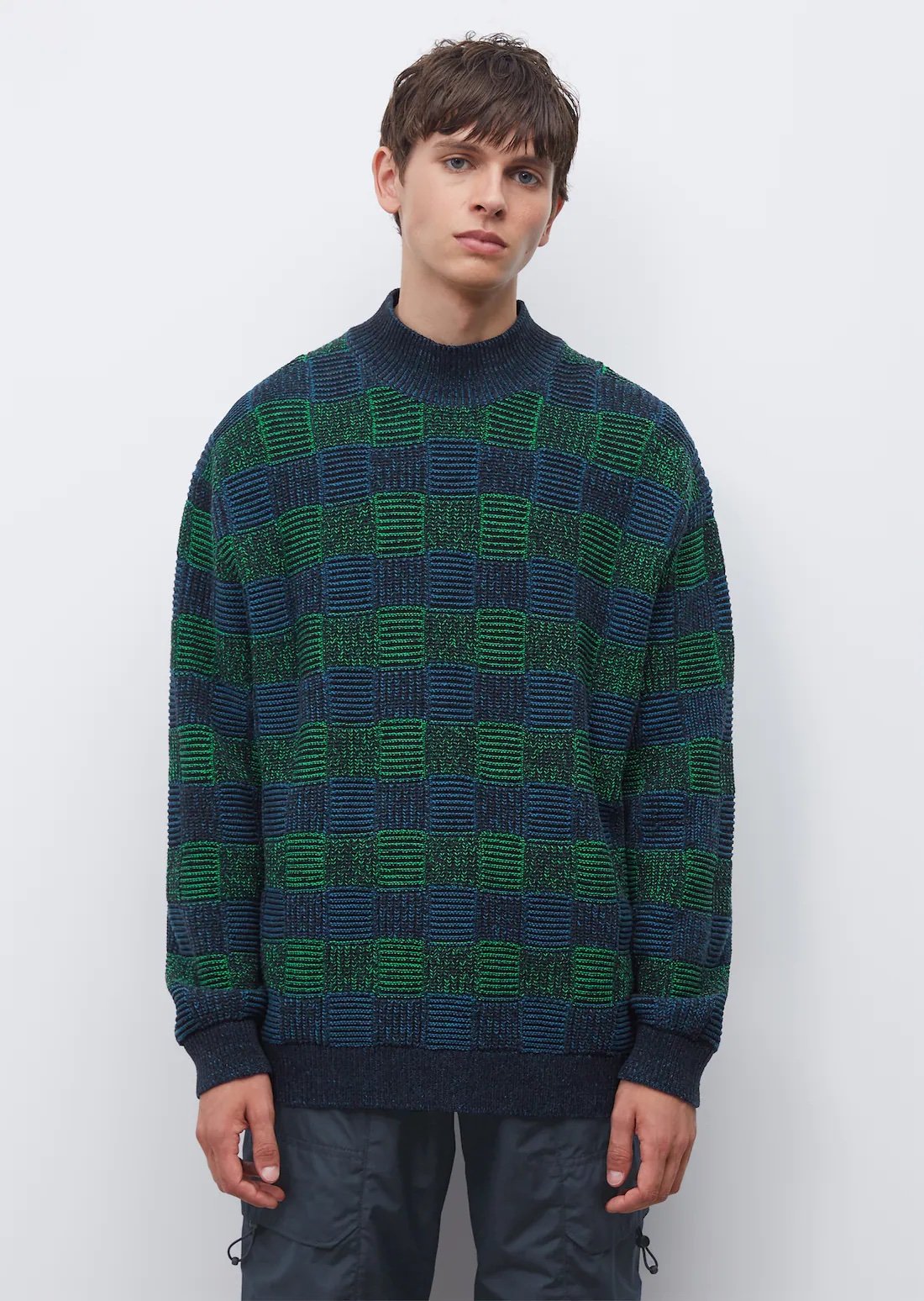Jacquard pattern sweater Grandpa Core men's style