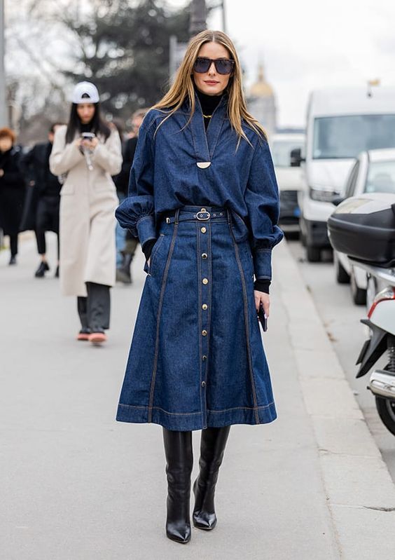 Long denim skirt