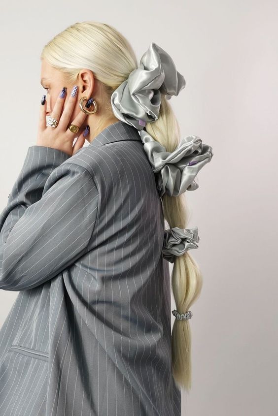 Oversized silver scrunchie