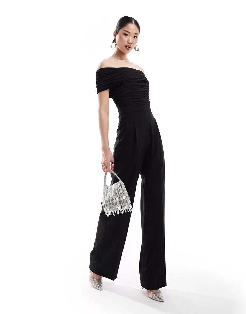 Mango Bardot neckline jumpsuit