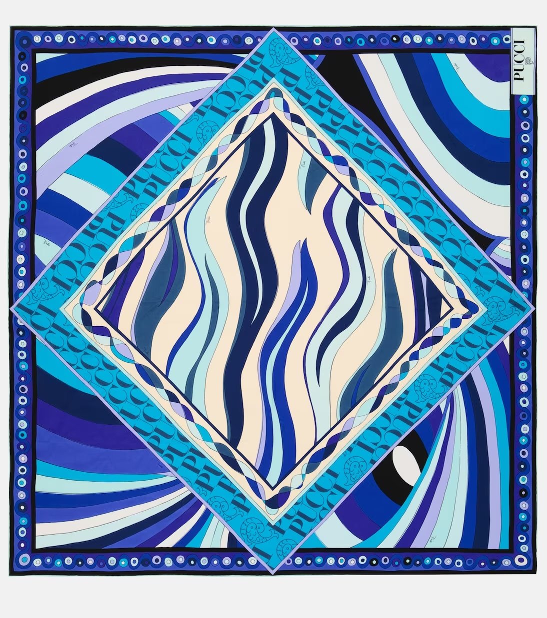 Pucci cobalt blue patterned silk scarf