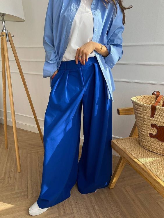 Cobalt blue flared cotton pants