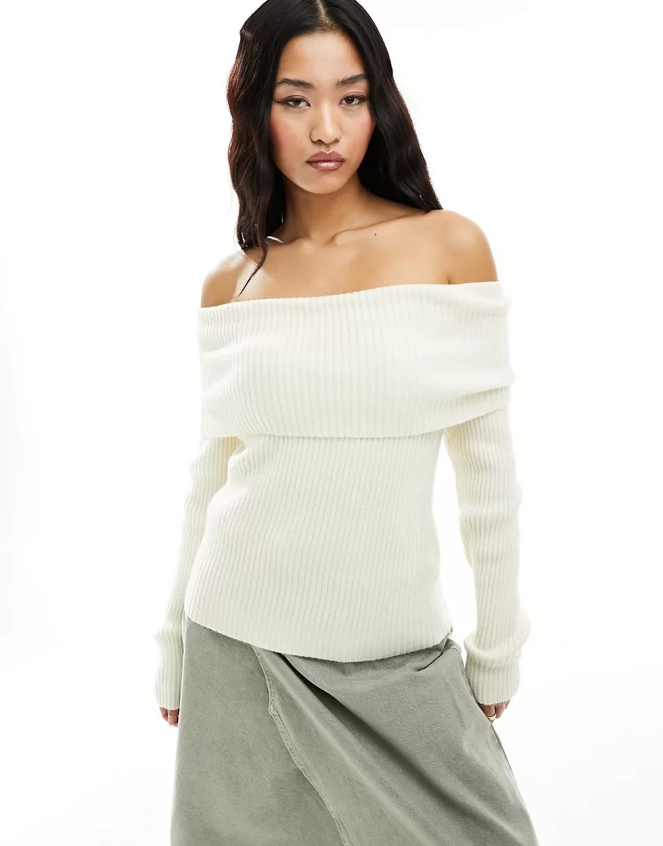 Only Bardot neckline sweater with flap