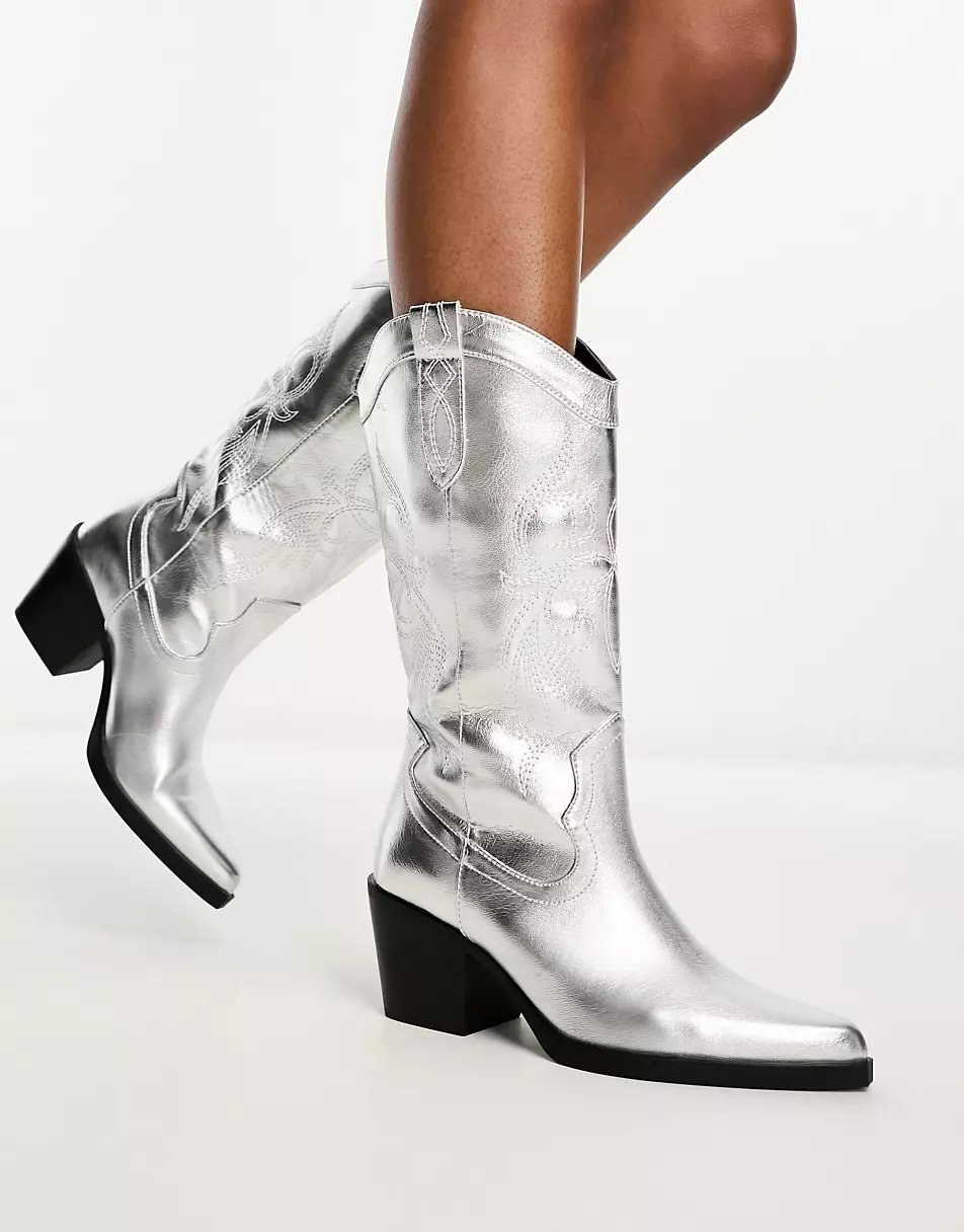 Bershka silver cowboy boots