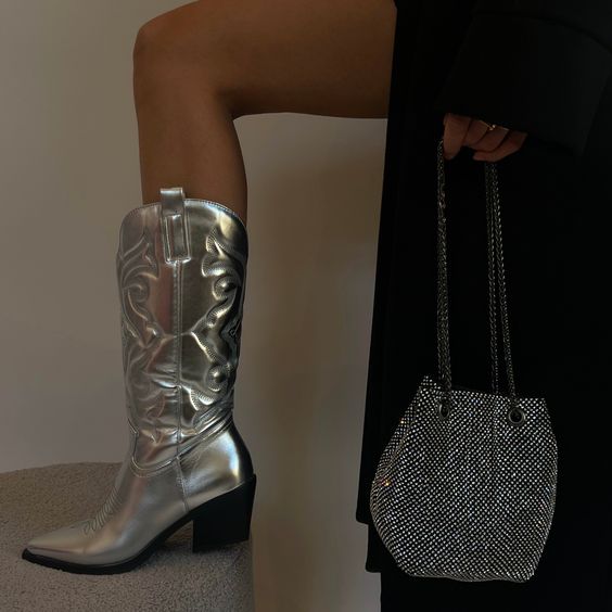 Metallic cowboy boots for women