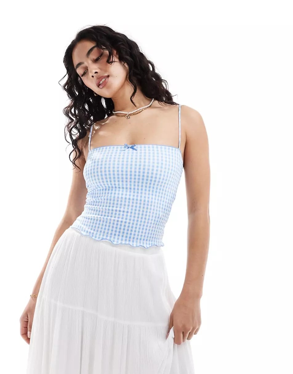 Blue gingham camisole Bershka