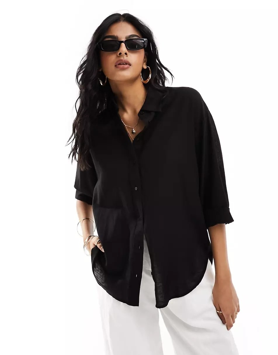 black linen shirt Stradivarius