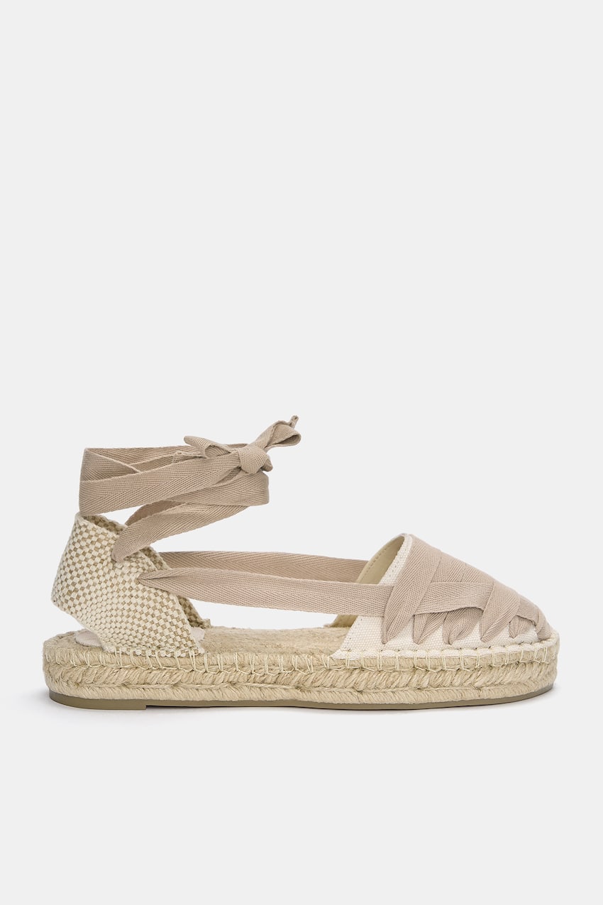 Beige lace-up flat espadrilles from Pull & Bear