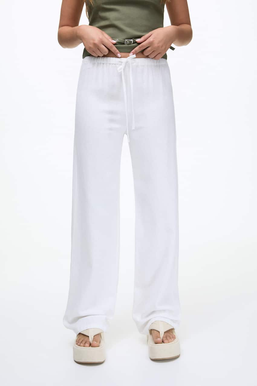 loose white linen pants Pull & Bear