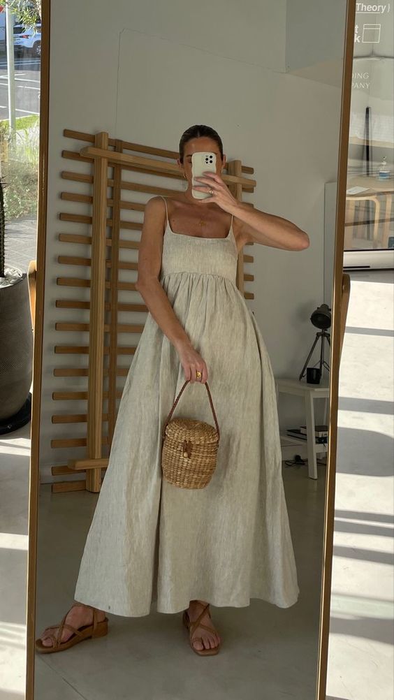 long flared linen dress