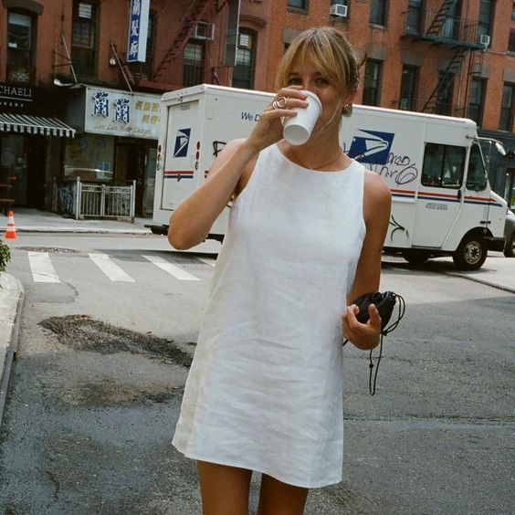 short white linen dress