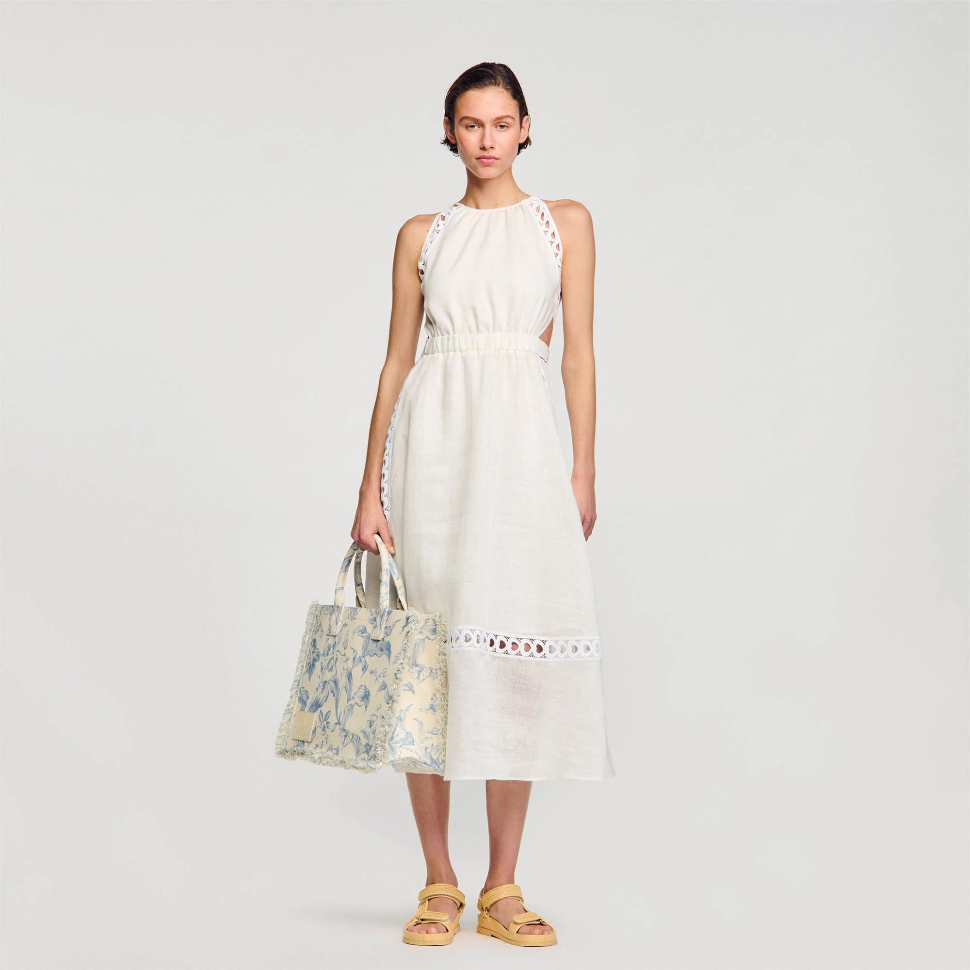 white midi linen dress Sandro