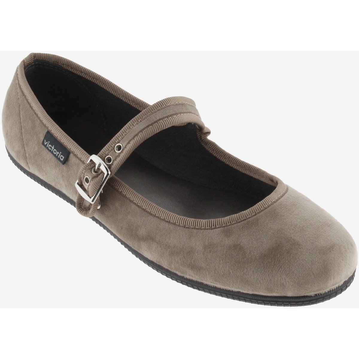 Victoria beige velvet strap ballerinas