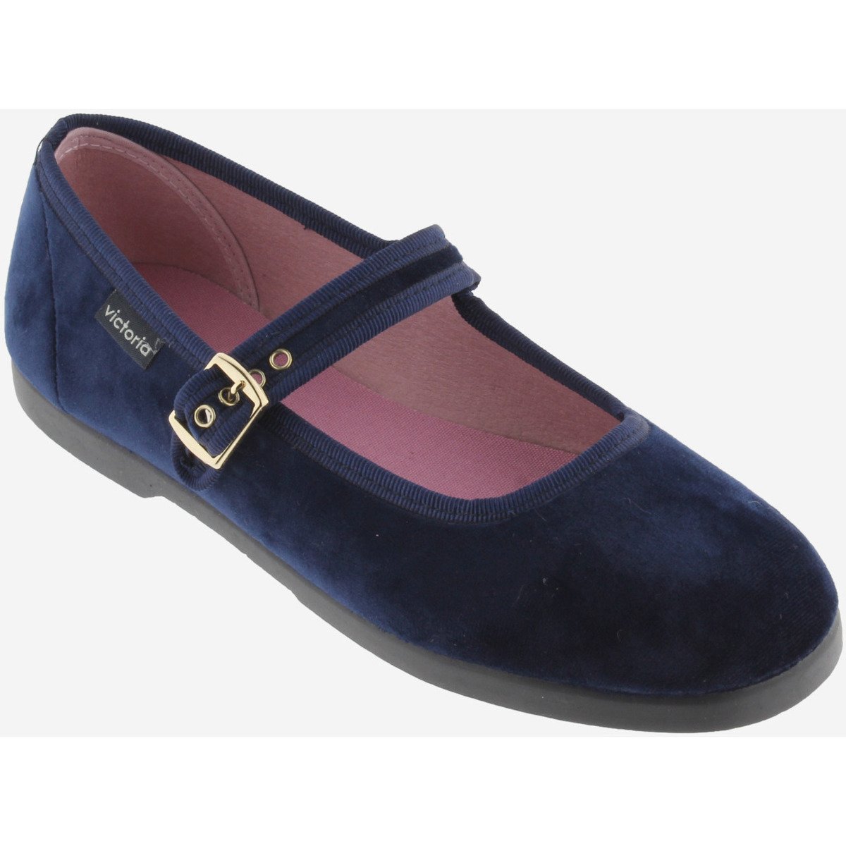 Victoria blue velvet strap ballerinas