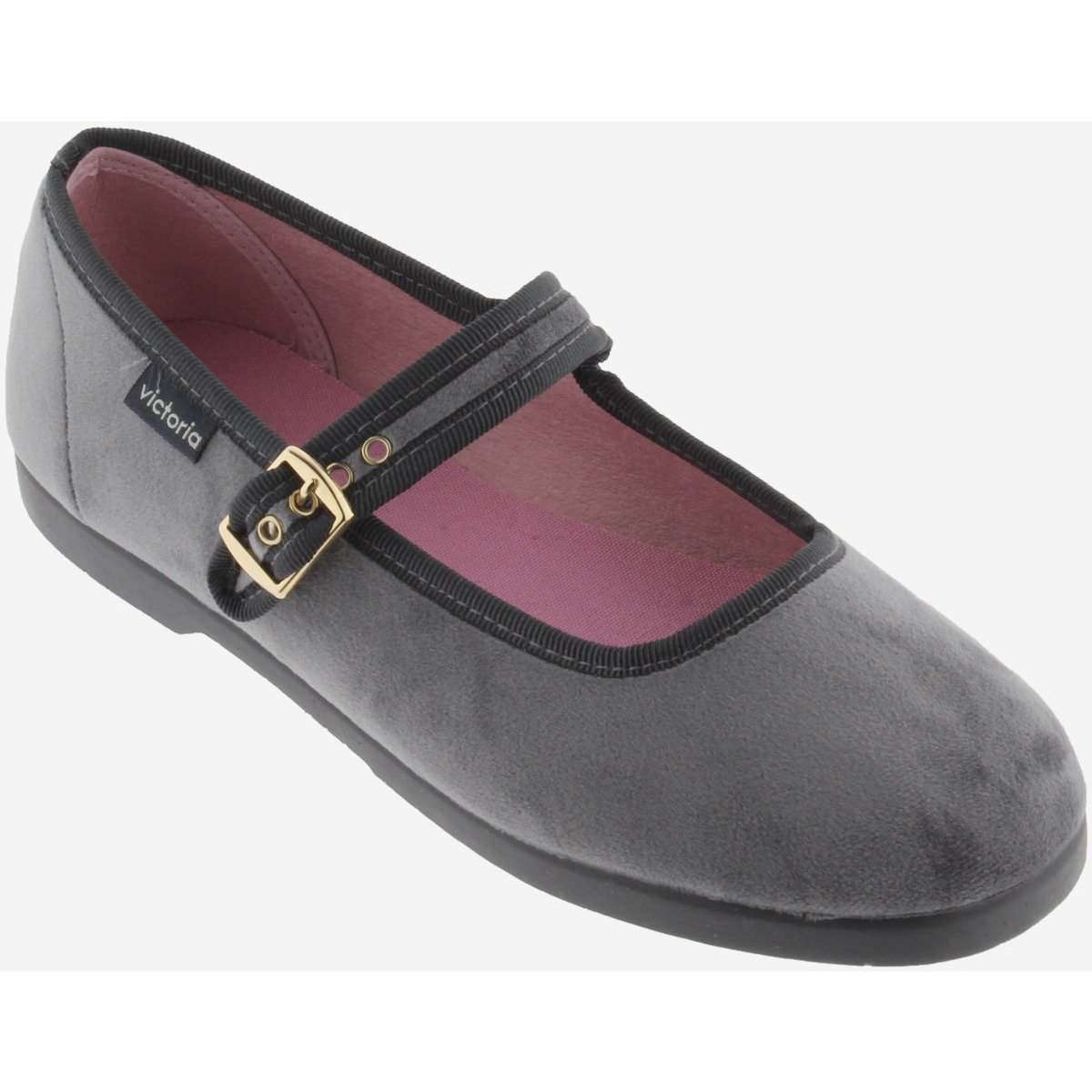 Victoria gray velvet strap ballerinas