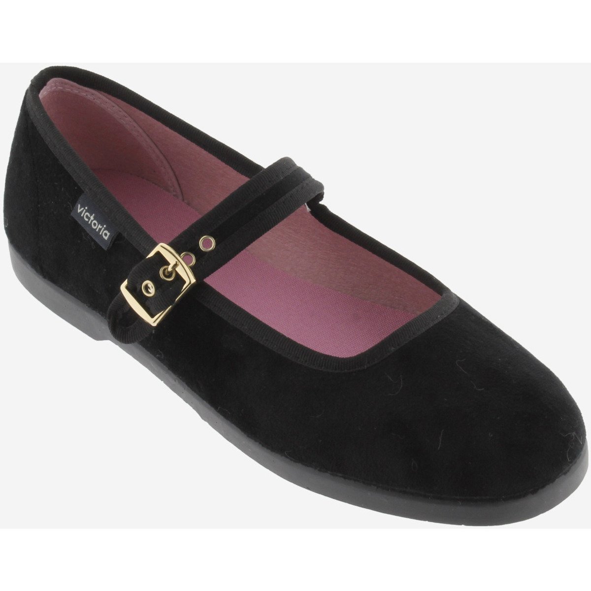 Victoria black velvet strap ballerinas