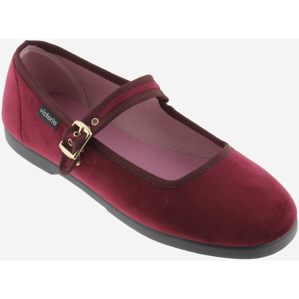 Victoria red velvet strap ballerinas