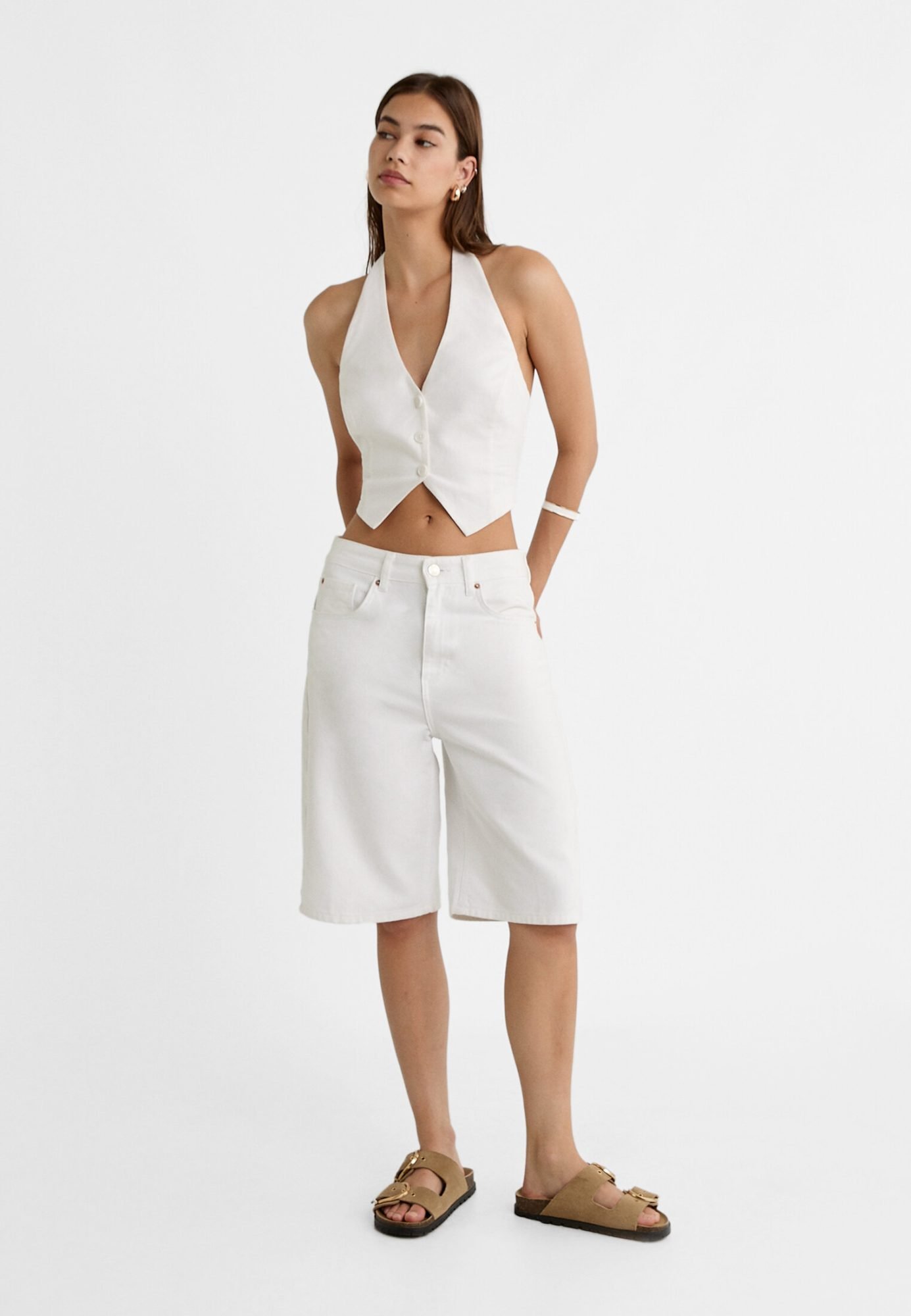 White denim jort for women Stradivarius