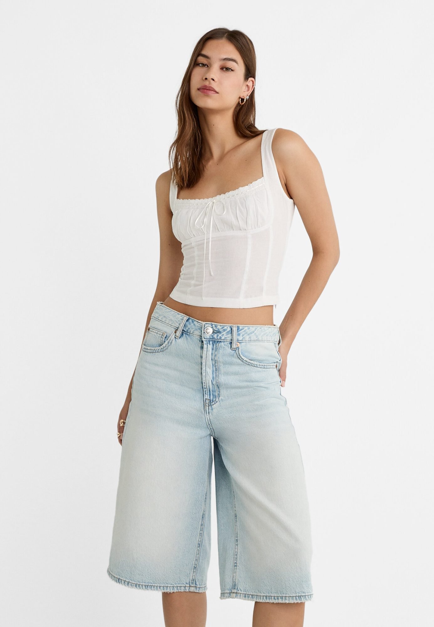 Light denim jort for women Stradivarius