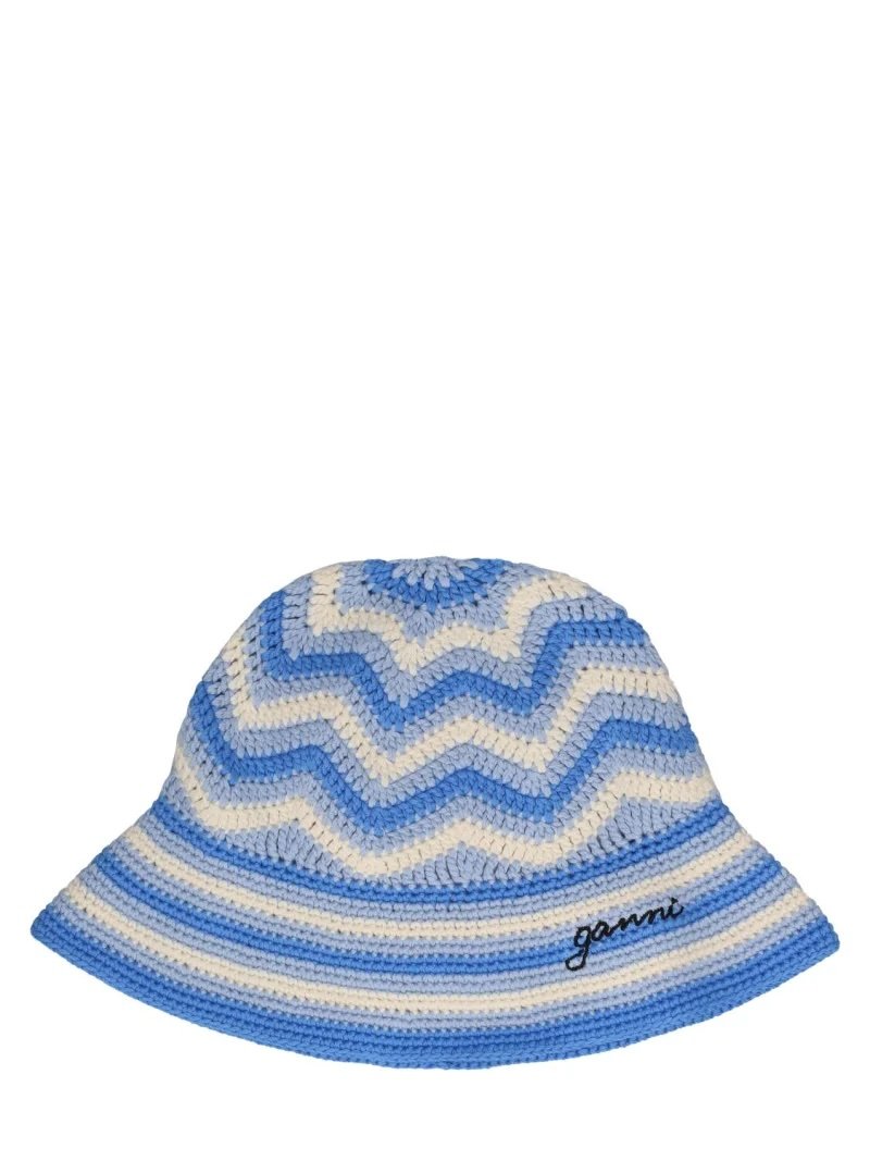 Striped crochet bucket hat by Ganni