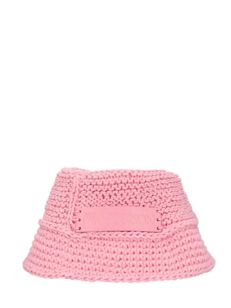 Pink crochet bucket hat by JW Anderson