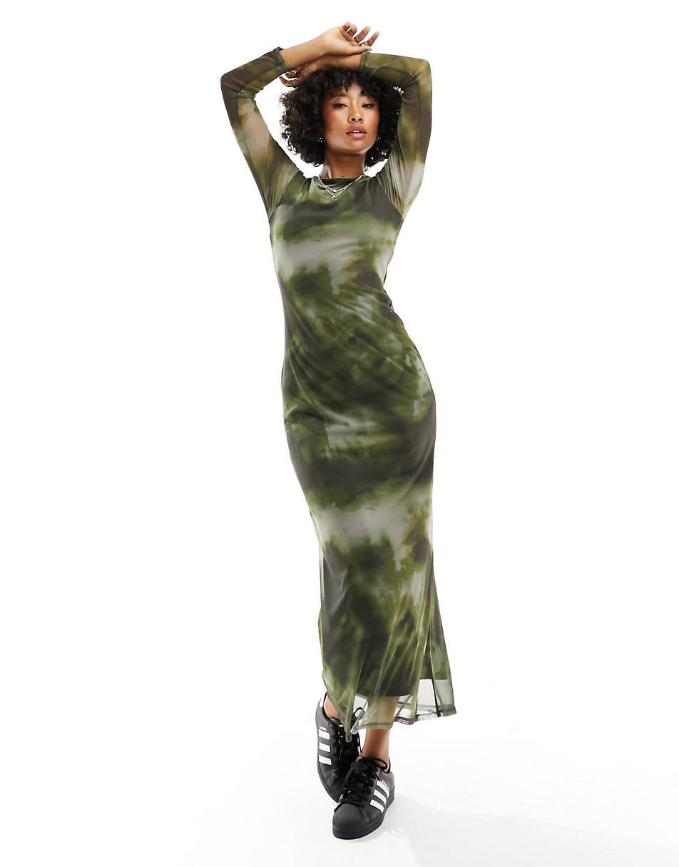 Long transparent khaki dress Asos Design