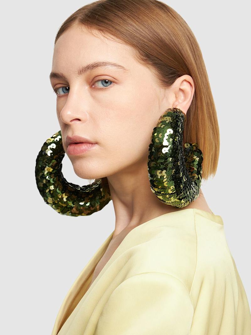 Large green sequin hoops Tom Ford