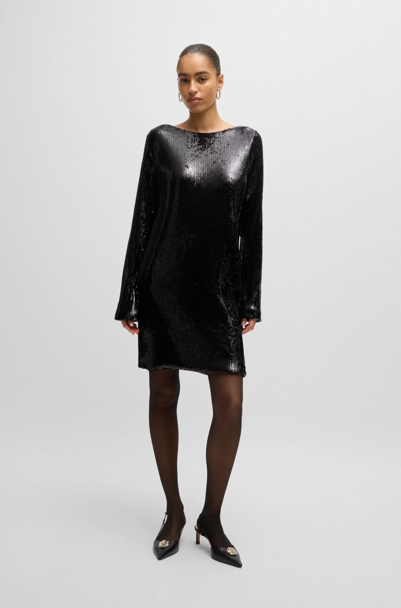 Black long-sleeve sequin dress Boss