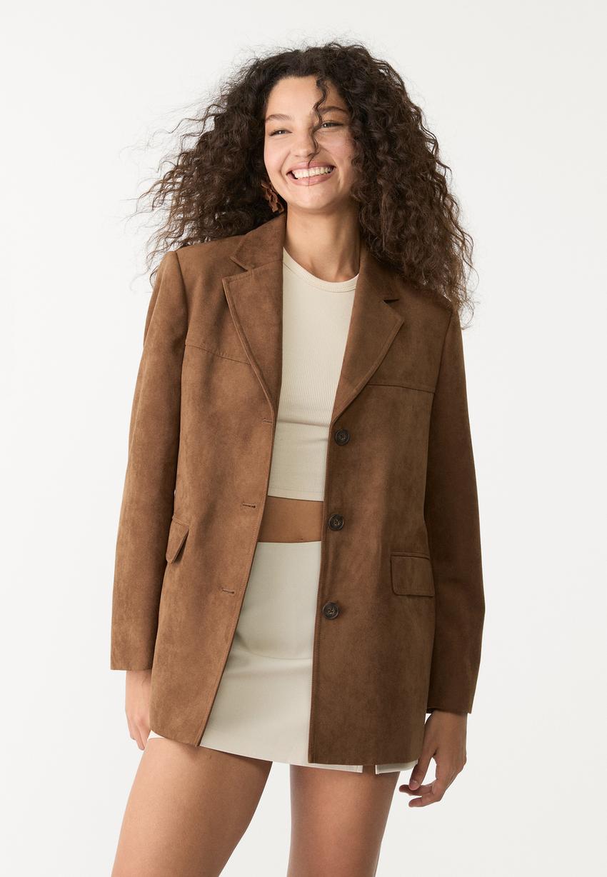 Brown suede jacket Stradivarius
