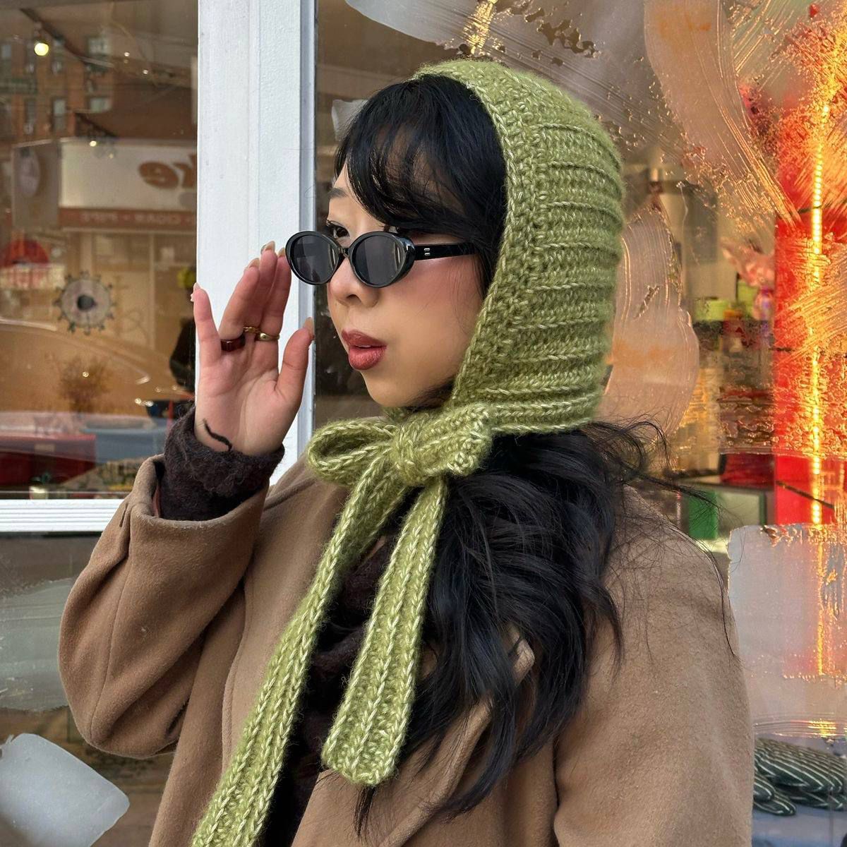 Crochet balaclava with knot