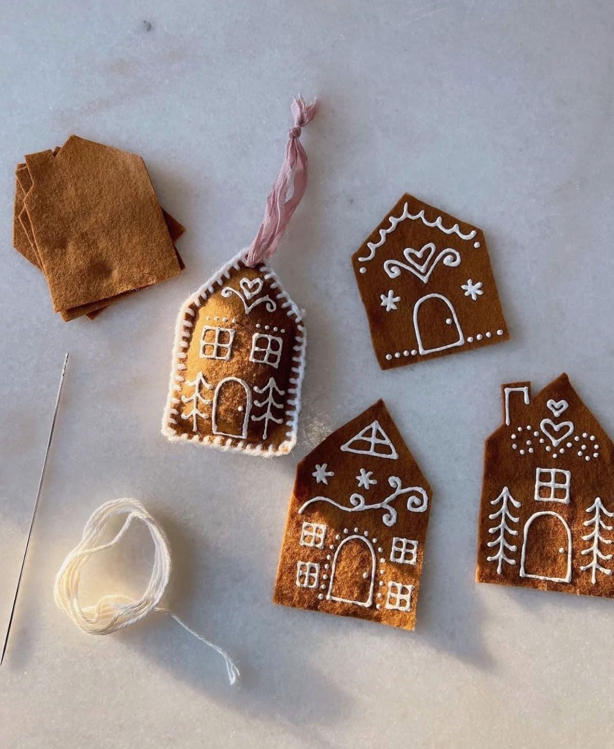 Sewn gingerbread house tree decoration