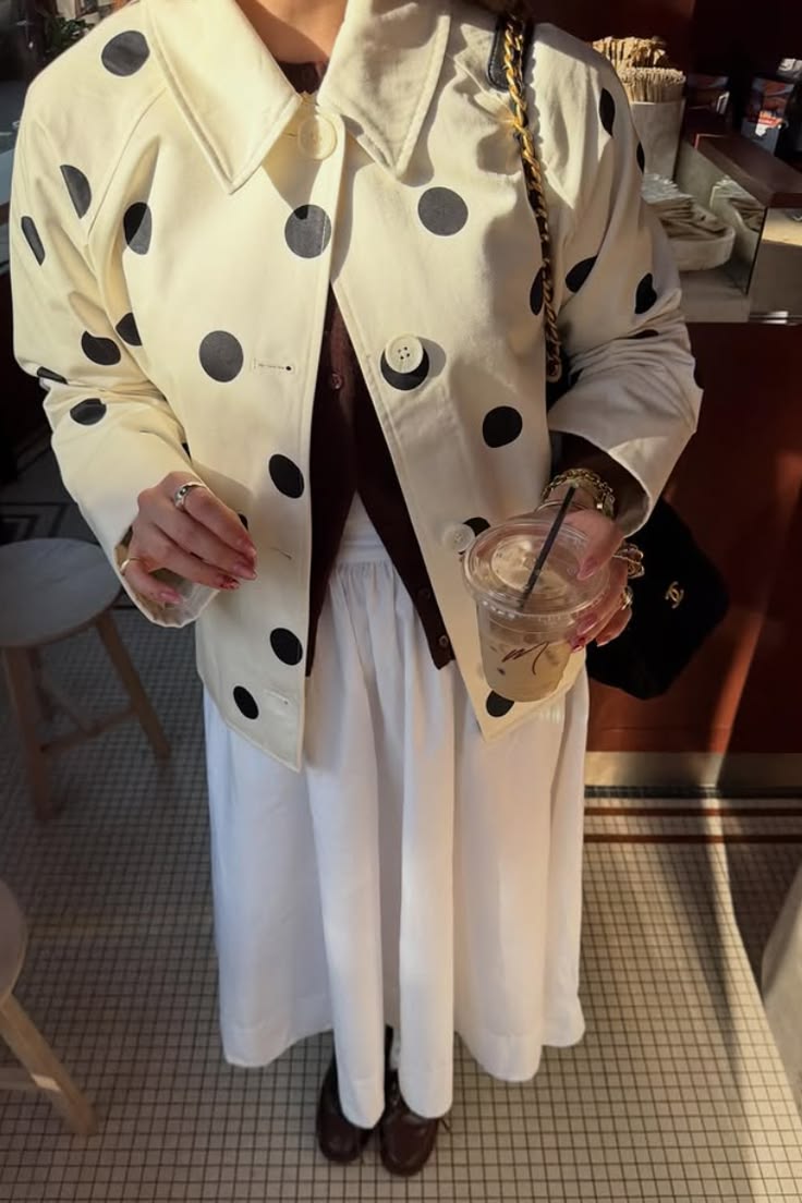 The polka dot print is back like never before! 29 Cream jacket with black polka dots