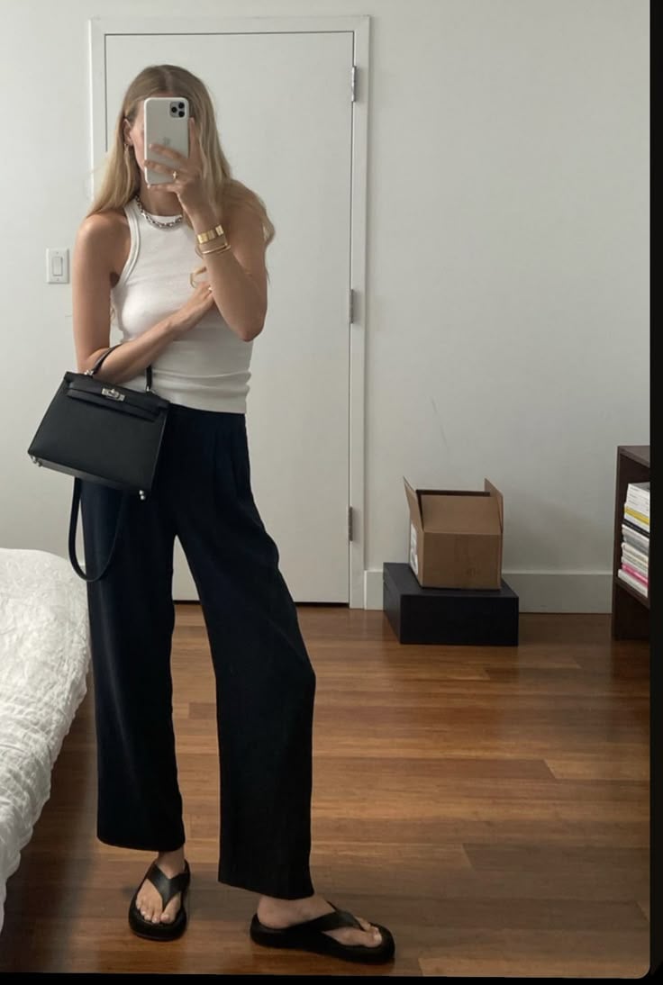 Look with wedge flip-flops