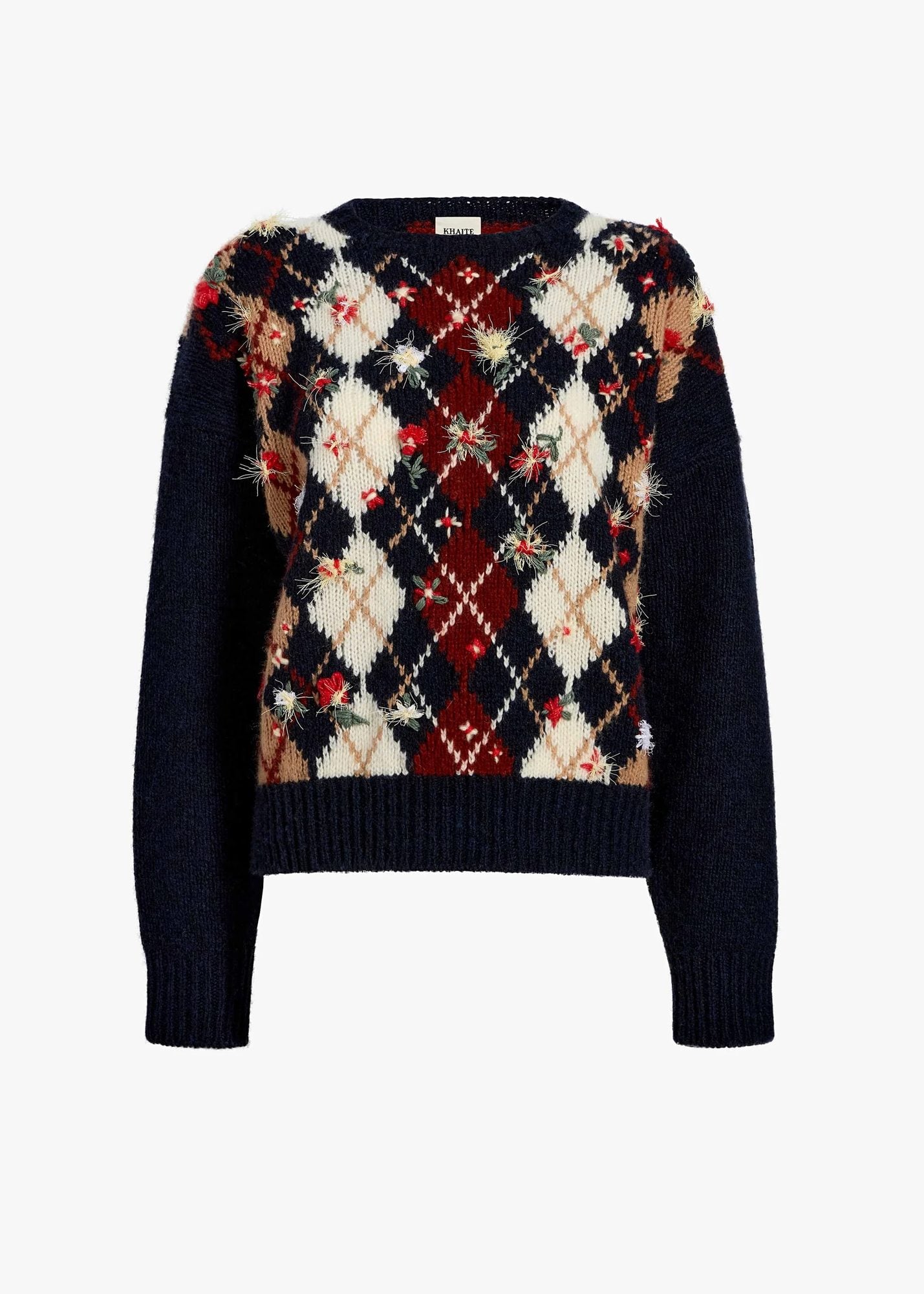 Tartan and Argyle as Signature Patterns This Autumn 7 Khaite argyle and flower knit pullover